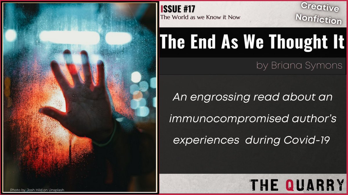 TheQuarryMQ's tweet photo. #CNFOfTheWeek - The End as We Thought It by Briana Symons
Read it here: https://t.co/hLoRFyG7HW 

#MQTQJ #CreativeWriting #Writing #Journal #IssueSeventeen #TWAWKIT #ShortStories #Poetry #CNF #Read #Write #Readers #Writers #Reading #WhatToRead #ReadThis #CreativeNonFiction https://t.co/sXGrmtrrel