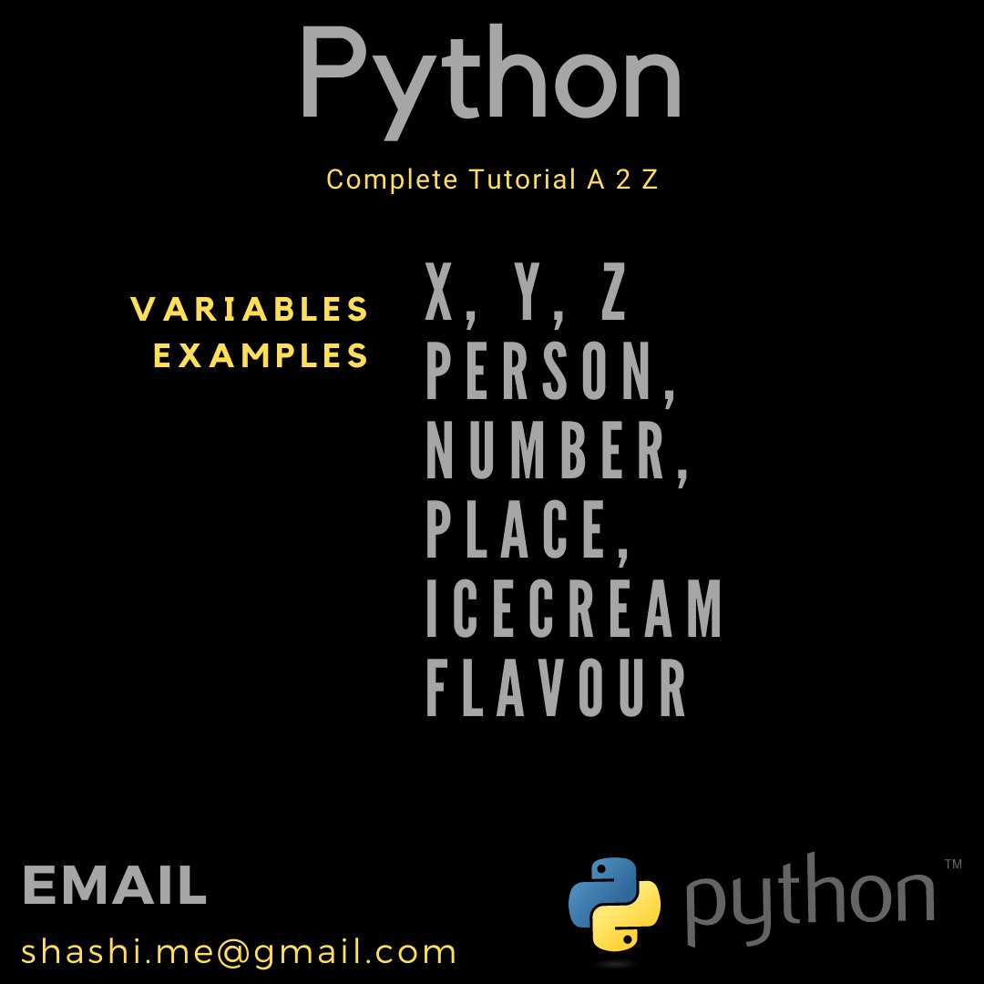 python_a2z's tweet image. Day 2:

Python for Absolute Beginners:
1). Built-in Datatypes
2). Variables
3). Variable Example
4). Variable Usabe

Help us with a feedback to improve the material, email us @ shashi.me@gmail.com

Follow-us on insta: instagram.com/python_a2z
