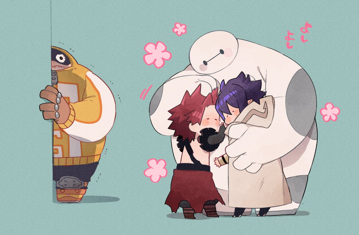 multiple boys male focus red hair fat hug spiked hair hood  illustration images