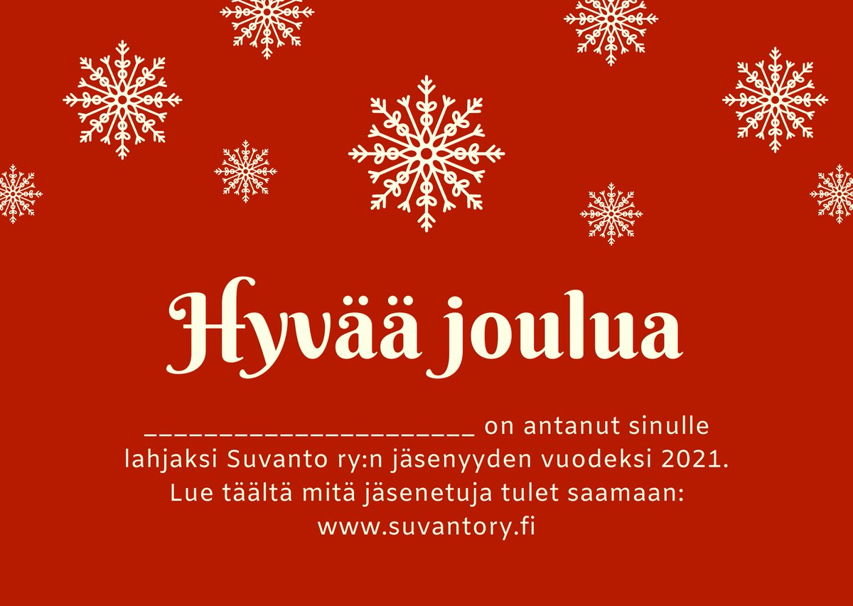 Anna aineeton lahja – Suvanto ry:n jäsenyys. Lisää: suvantory.fi/anna-aineeton-…    #suvantory