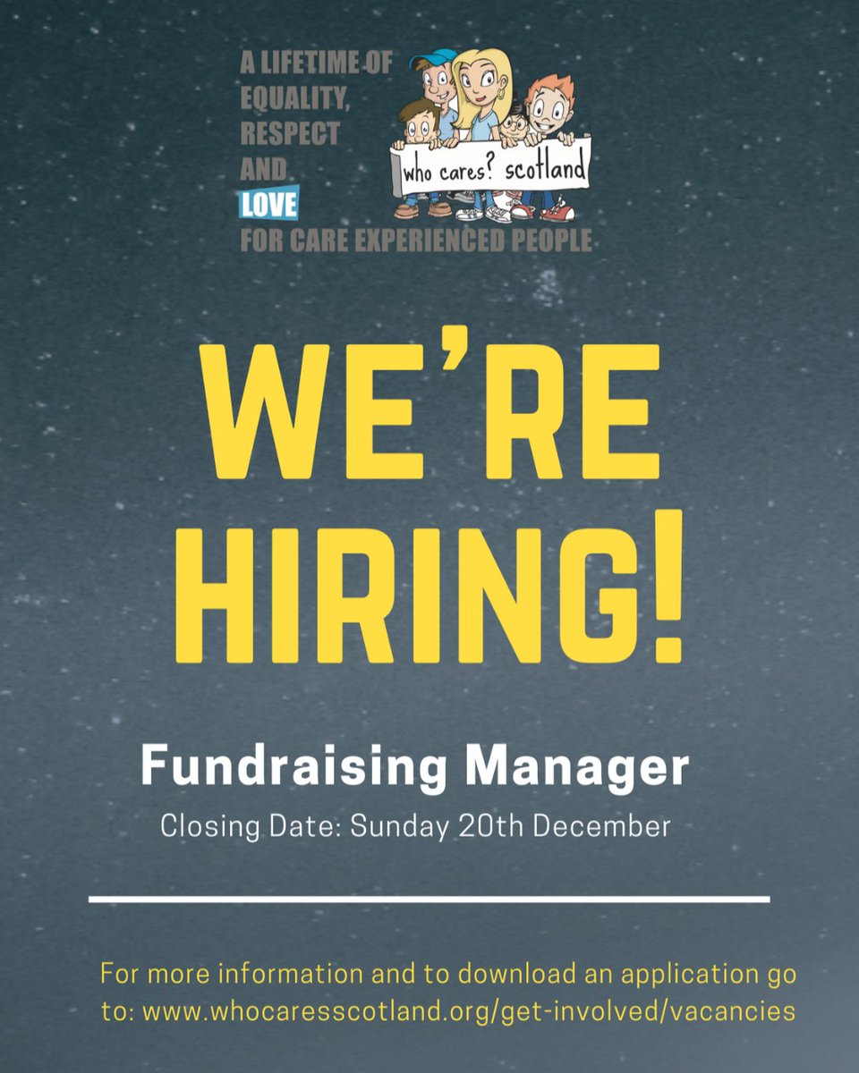 We are recruiting a Fundraising Manager. If you are passionate about delivering change for Care Experienced people across Scotland, and experience of leading fundraising initiatives, this could be the role for you! 

whocaresscotland.org/get-involved/v… 

Closing date Sunday 20th December.