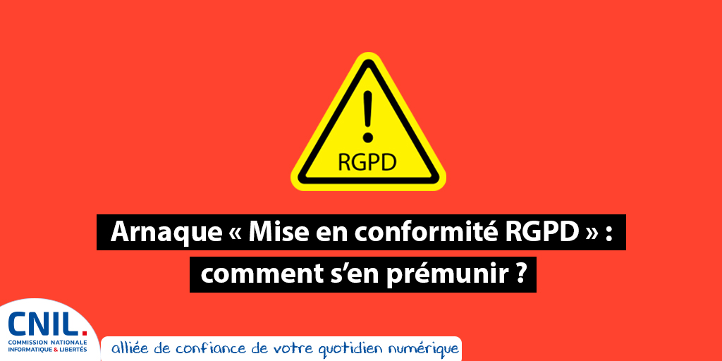 CNIL's tweet photo. #ArnaqueRGPD ⚠ℹ Certains professionnels sont parfois contactés par de prétendus agents de la CNIL pour un contrôle #RGPD. N’y donnez pas suite ❗ Voir nos recommandations émises avec la @DGCCRF 👉 https://t.co/BBbHkgYWrw Exemples de pratiques abusives 👉 https://t.co/wZskWfv1N8 https://t.co/chdHu6hG56
