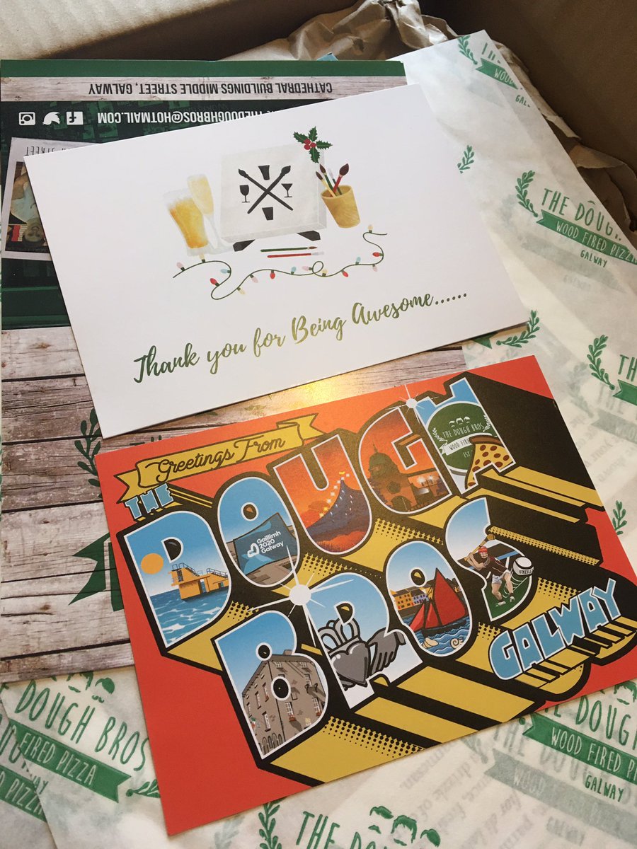 fionabkearney's tweet photo. Lovely surprise from @paintclubHQ with @TheDoughBros DIY pizza kit. A little thank you for the data protection advice to the sister. Now to work on your data quality 😂😂 Great to see two Galway business supporting each other. #galway #shoplocal #paintclub https://t.co/CArCLdXb0j