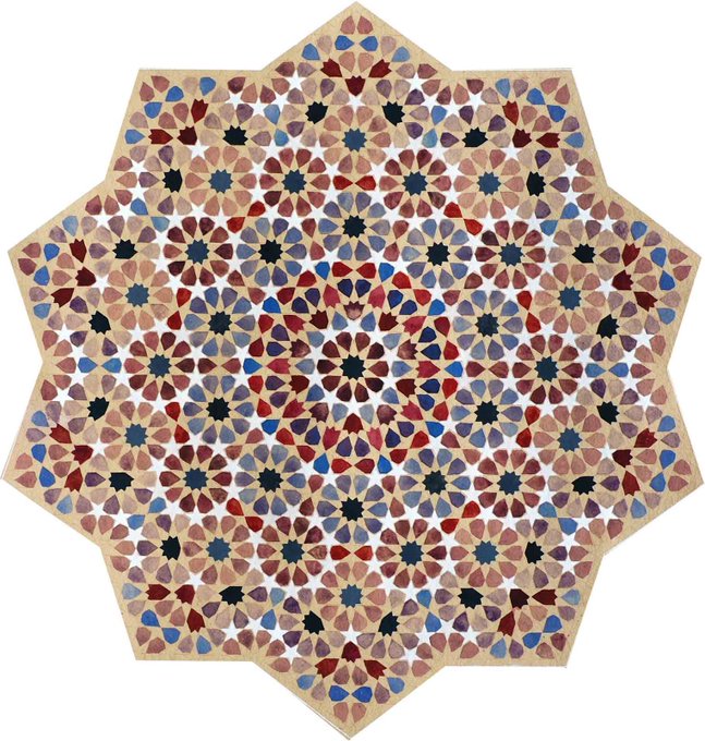 Pomegranate, 2004, Hand ground watercolour on khadi paper by Zarah Hussain, artist who creates mathematically precise, geometric art inspired by Islamic Geometry #womensart