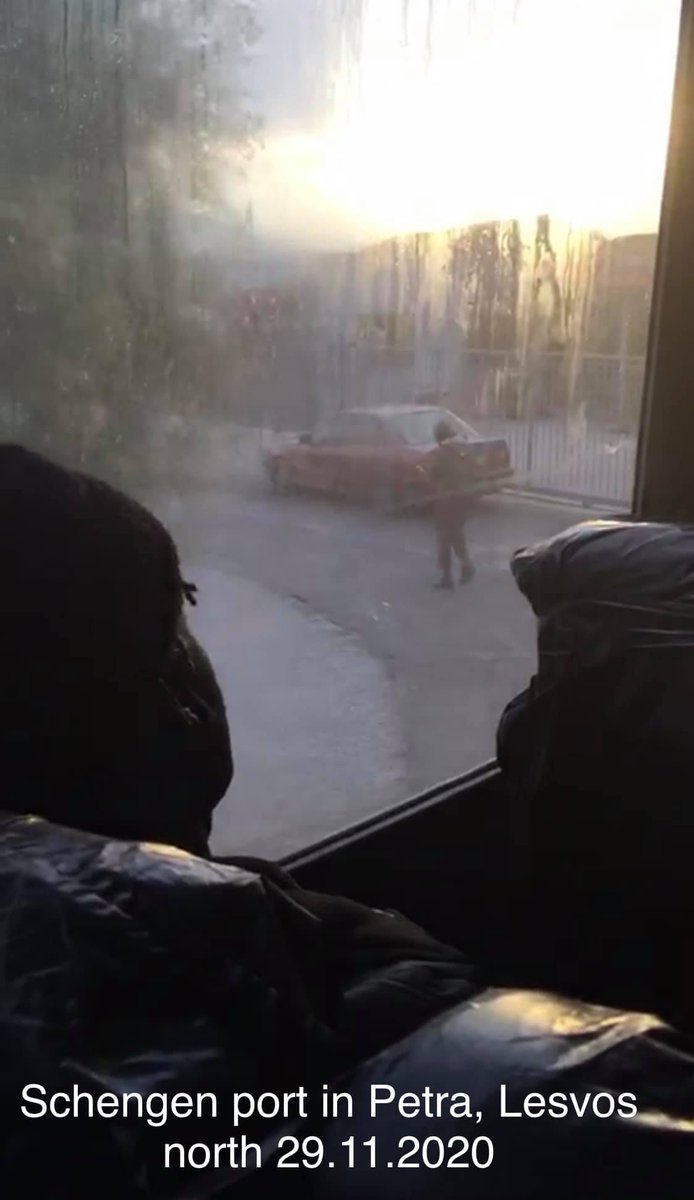 From video material filmed from inside the bus, one of the new arrivals managed to hide his phone. The port is identified as the  #Schengen port in Petra,  #Lesvos north.  @schengen_info In the video material from Petra port, we can also see another car, a Nissan Terrano ll 2001.