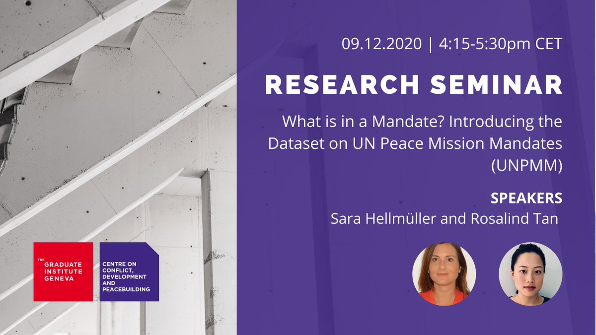 GVAGrad_CCDP's tweet photo. CCDP #ResearchSeminar this afternoon at 16:15! 

What is in a #Mandate?

@SaraHellmuller and @RosalindXYTan share insights from their #research, introducing their #dataset on #UNPeaceMissionMandates (#UNPMM)

Join the discussion with Janine Bressmer here: https://t.co/Pw2MOlzvP6 https://t.co/y6bMi1SKIE
