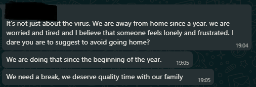 A thread of feelings: A) Loneliness, not getting a break, frustration