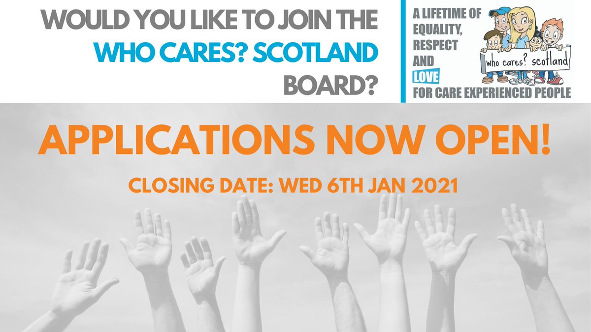 Who Cares? Scotland is now recruiting for Care Experienced and non-Care Experienced board members. No previous board experienced is necessary! More information and details on how to apply can be found on our website.
whocaresscotland.org/who-we-are/med…