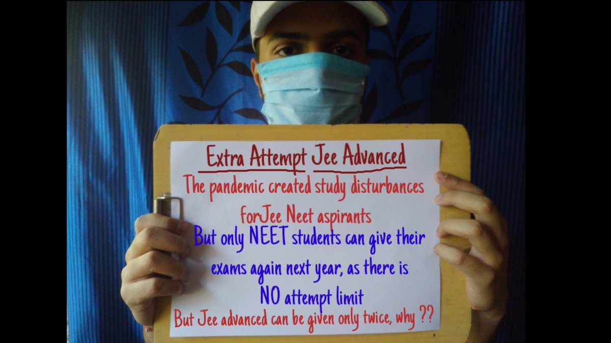 Jee_Adv1's tweet photo. @EduMinOfIndia @DrRPNishank @mygovindia @PMOIndia @narendramodi @DDNewslive @PIB_India @PIBHindi @transformIndia @OfficeOfSDhotre @MIB_India #EducationMinisterGoesLive 
#3rd_Attempt_JeeAdvanced 

Why injustice is being done with #JeeAdvanced students who 
took risk appeared in exam in this pandemic? 

#Extra_Attempt_JeeAdvanced 

Please provide extra attempt to all last attempters @DrRPNishank https://t.co/8aylkLNqGr