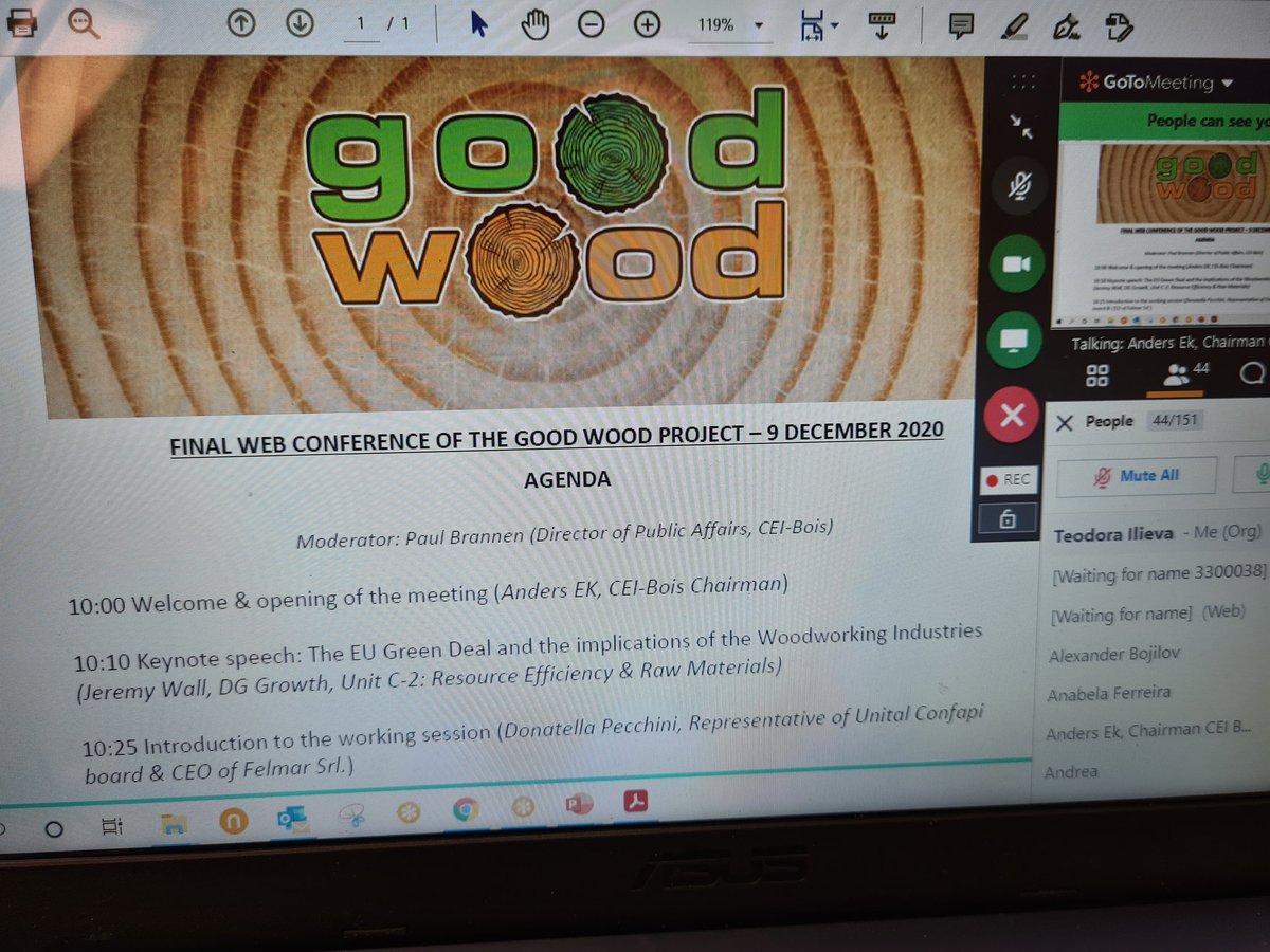 CEIBois's tweet photo. Happening now: the final conference of the good wood #eufunded project; openning with a keynote speech on #greendeal and the implications for the #woodworking industry by Jeremy Wall #DGGrowth https://t.co/G6hPy9zBXf