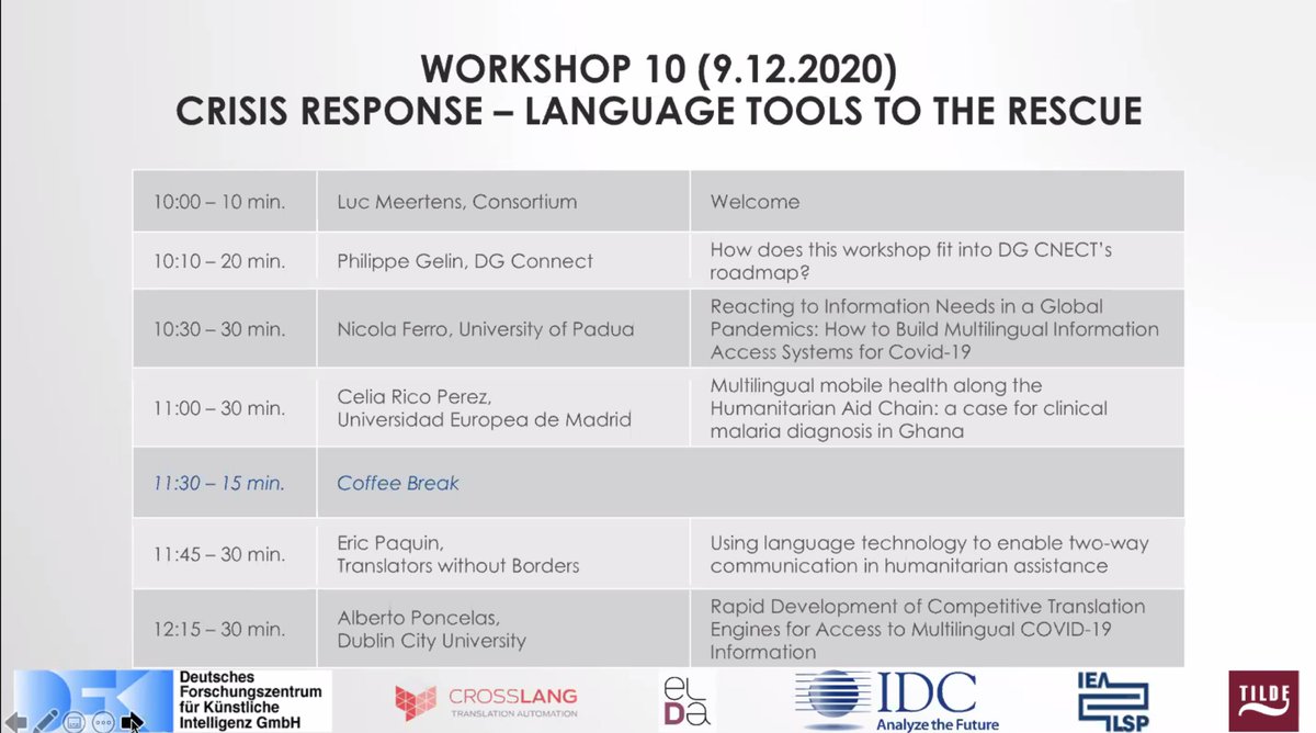 crosslang's tweet image. The workshop 'Crisis Response - Language Tools to the rescue' is about to start! #crisisresponse #languagetools #LT2TheRescue