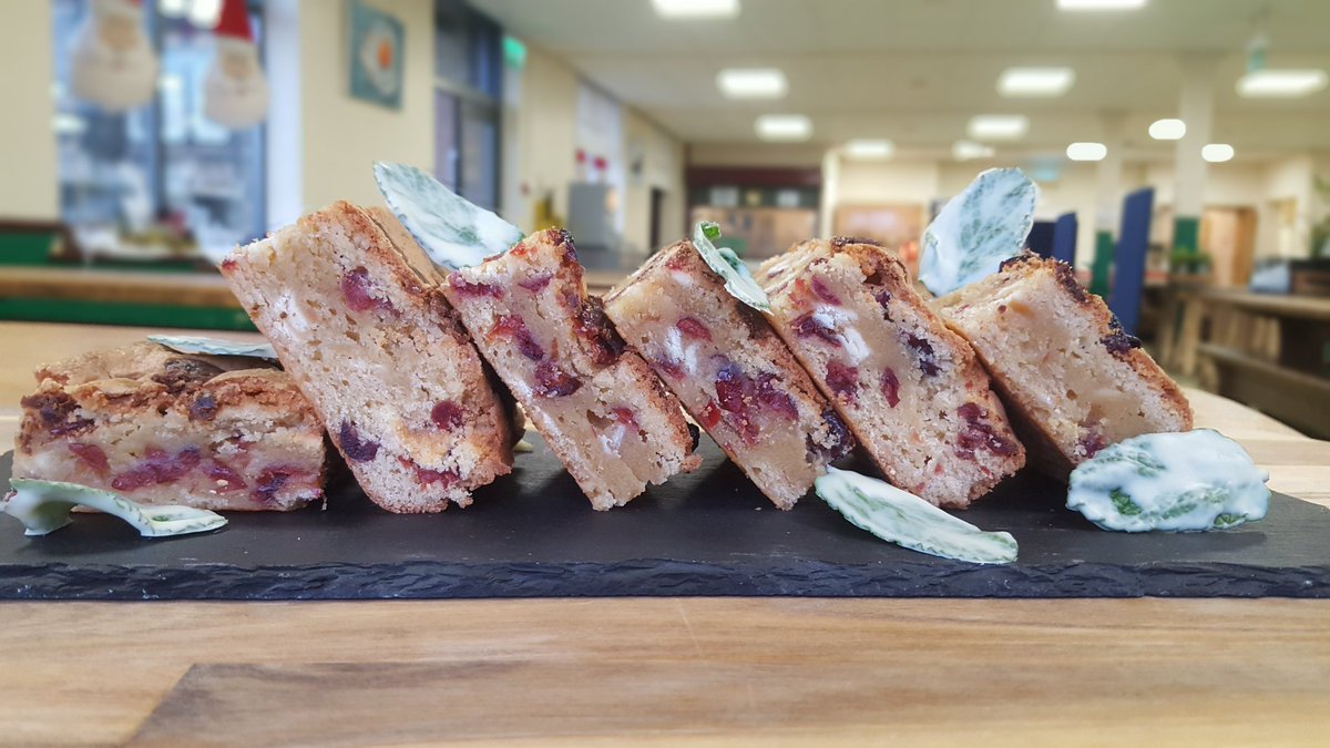 White chocolate and cranberry blondie with mint chocolate going going gone #HolroydHowe