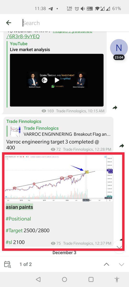 TradeFinnologic's tweet photo. #AsianPaint Positional call given in our telegram channel on 2nd December 
Suggested at 2300 
CMP 2490 🚀🚀🚀
Near our first target 2500
#banknifty #nifty #nse #intraday #mcx #bse #intradaytrading #trading #SwingTrading #optiontrading #equity #Trending #market #chart #rich https://t.co/VF2hYmK8Zh