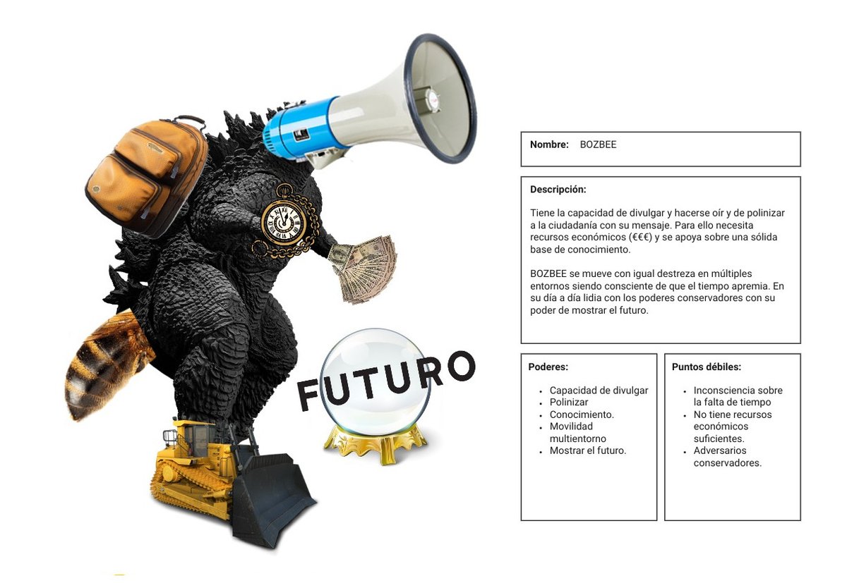 ColaBoraBora's tweet photo. Emergieron: PULMONATOR que coge fuerza de la naturaleza, la interdependencia y la analítica de datos; ETNOZILLA que aprende del contexto desde la escucha activa, optimizando recursos a su alrededor; BOZBEE que divulga y poliniza, apoyándose en una sólida base de conocimientos. https://t.co/g8eGHvOfS7