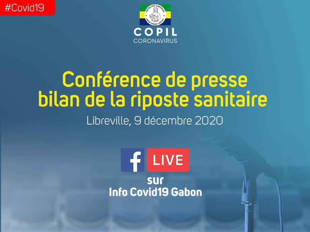 [🔴Urgent: Actu Covid-19]

Ce 09 décembre, retrouvez le ministre de la Santé, <a href="/DrObiang/">Dr Guy Patrick Obiang Ndong</a> &amp; le responsable de la Commission technique du #Copil en direct à partir de 14h30 pour la conférence de presse bilan de la #riposte sanitaire à la #COVID19.
<a href="/PresidentABO/">Ali Bongo Ondimba</a> @primatureGouvG