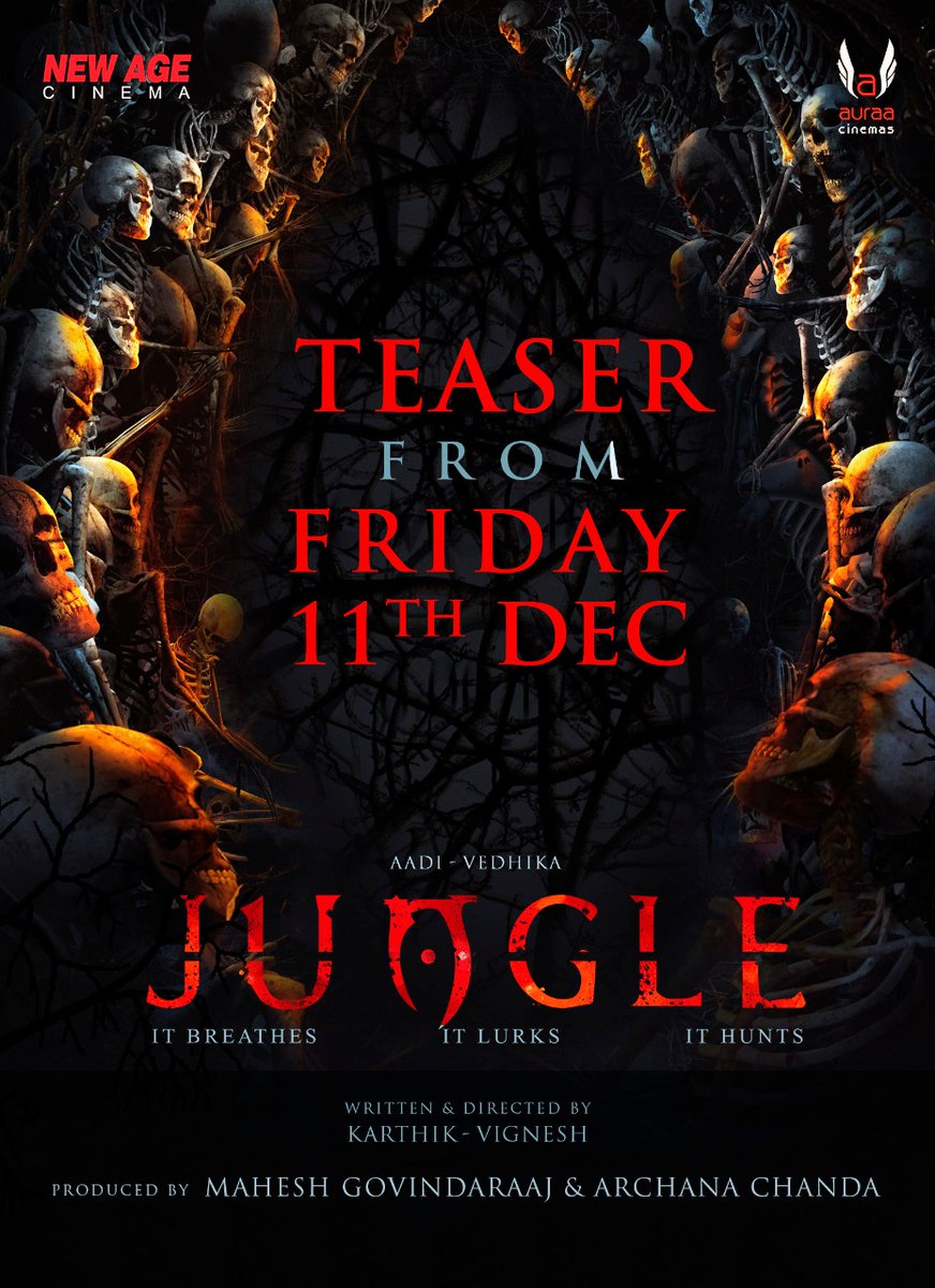 Bilingual Flick  #JungleTheMovie 's Teaser Releasing this Friday ! 

Get Ready to be amazed .. 

#JungleTeaser 

#AadiSaikumar <a href="/Vedhika4u/">Vedhika</a>
 @DirKarthikraja #VigneshVenugopal  <a href="/gauti1989/">Abhishek Gautam</a> <a href="/josefranklin_jf/">Jose Franklin</a> <a href="/auraacinemas/">Auraa Cinemas®™</a> <a href="/Im_Shreeram/">shree ram</a> <a href="/DoneChannel1/">Done Channel</a> <a href="/VanquishMedia__/">Vanquish Media</a>