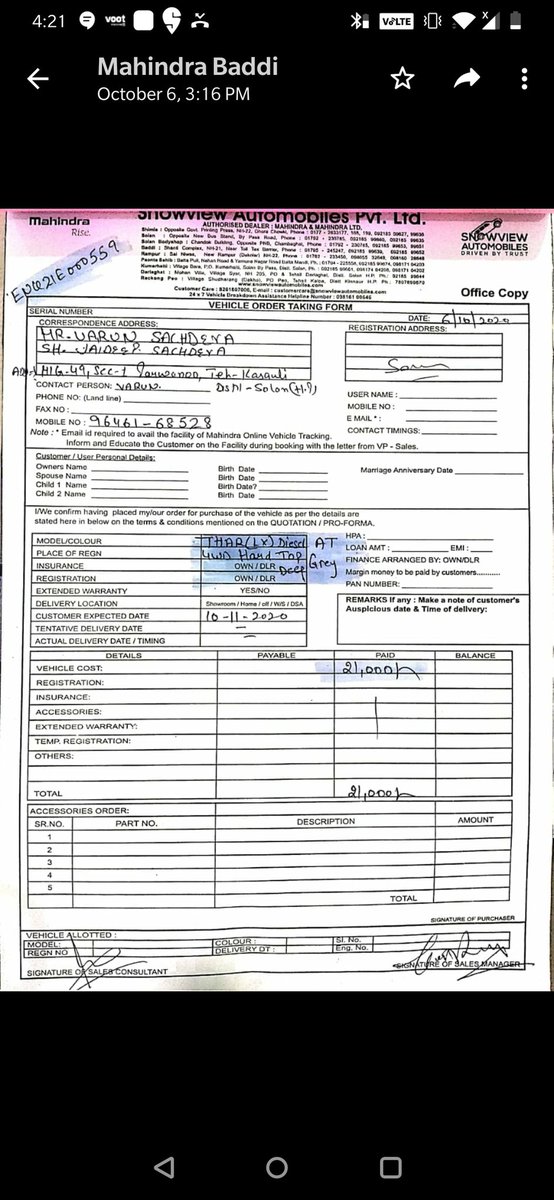 Varun58581's tweet photo. @Mahindra_Thar  #whereismythar Hi,I have booked 2 thars in the very first week , one was specially for my mother's birthday which is in December .The agency had promised me to deliver thar in December . I feel sad and cheated now .Please deliver atleast 1 thar. @anandmahindra https://t.co/gksBRpc52G