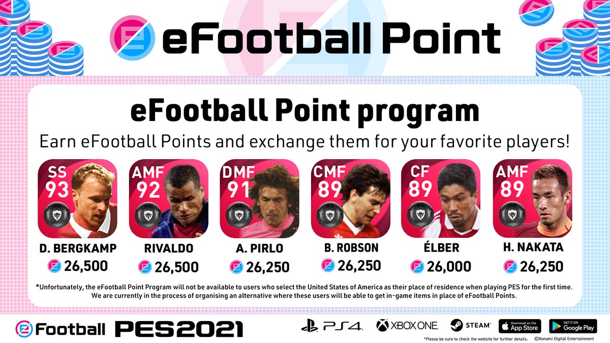 ¡Participa en el Programa de puntos eFootball para ganar bonos especiales en #eFootballPES2021 Season Update!
Celebra el lanzamiento consiguiendo 10.000 puntos y ¡Vincula tu cuenta de KONAMI ID en cualquier plataforma si quieres ganar más! 👏
➕ℹ konami.com/wepes/efootbal…