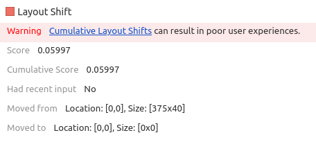 WouterS (@woutersteen) on Twitter photo Question <a href="/GoogleChromeDev/">Google Chrome Dev</a>. When I apply this css property: content-visibility: auto; to an element, then profile the page, this element gets detected as an layout shift. Why is that? #CoreWebVitals. (note; this element is at the bottom of the page and is not rendered) Question <a href="/GoogleChromeDev/">Google Chrome Dev</a>. When I apply this css property: content-visibility: auto; to an element, then profile the page, this element gets detected as an layout shift. Why is that? #CoreWebVitals. (note; this element is at the bottom of the page and is not rendered)