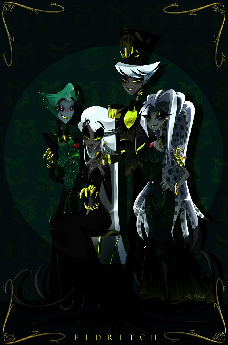 astrallyyyy's tweet photo. 🐙✨💚 #helsaweek day 2 - family 💚✨🐙

they need a fancy family portrait, too. and so i shall provide 👁✨ #HazbinHotel #VonEldritch #HelsaVonEldritch #Seviathan https://t.co/szaA9wLsKl