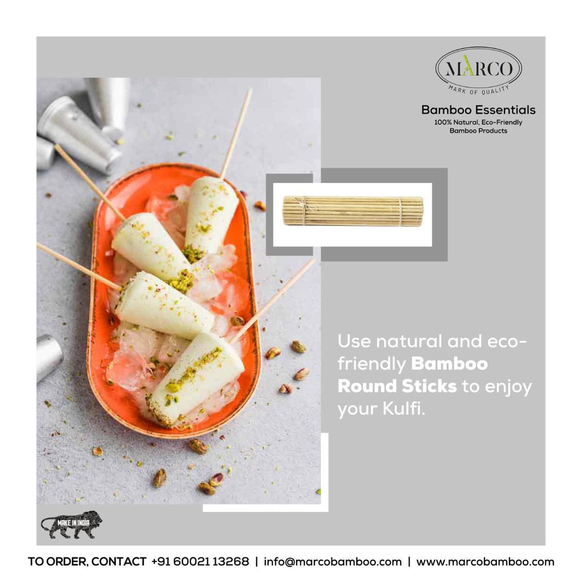 Making kulfi at home is easy an affordable now. Use natural - eco-friendly bamboo sticks.
Contact for more details.
.
.
.
#Kulfi #KulfiStick #Stick #Sticks #BambooSticks #BambooRoundSticks #RoundSticks #RoundStick #EcoFriendlySticks #MarcoBambooEssentials #Guwahati #Assam