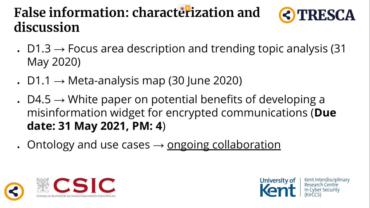In collaboration with the University of Kent (UK)  @hooklee75 , the team is building an ontology to be technically able to distinguish false from true information.