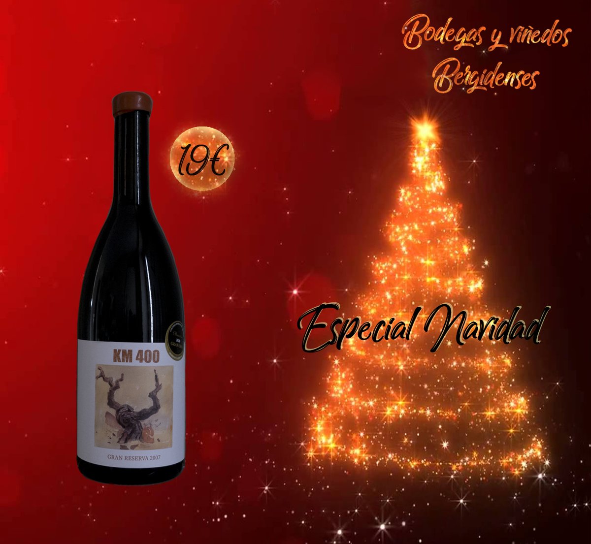 🎄Especial Navidad 🎄Hasta el 8 de enero tendremos en promoción el KM 400 Gran Reserva, Gran Bacchus de Oro, para que podáis brindar con este vino tan especial por tan solo 19 euros. bergidenses.com <a href="/DOBierzo/">C.R.D.O. Bierzo</a> #Bierzo #Navidad #mencía #bacchus