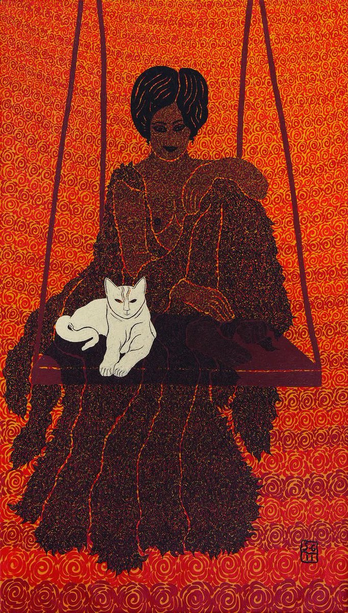 'Woman With White Cat' by contemporary Turkish artist Selma Gürbüz #womensart