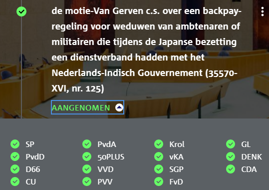 HenkvGerven's tweet image. Historisch dat Tweede Kamer unaniem motie inzake de #backpay om een financiële regeling ook te treffen voor de weduwen heeft aangenomen. Het is aan het kabinet nu deze ereschuld in te lossen. @PaulBlokhuis #Indischekwestie