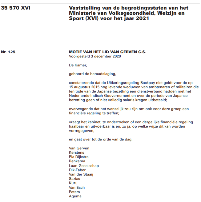 HenkvGerven's tweet image. Historisch dat Tweede Kamer unaniem motie inzake de #backpay om een financiële regeling ook te treffen voor de weduwen heeft aangenomen. Het is aan het kabinet nu deze ereschuld in te lossen. @PaulBlokhuis #Indischekwestie