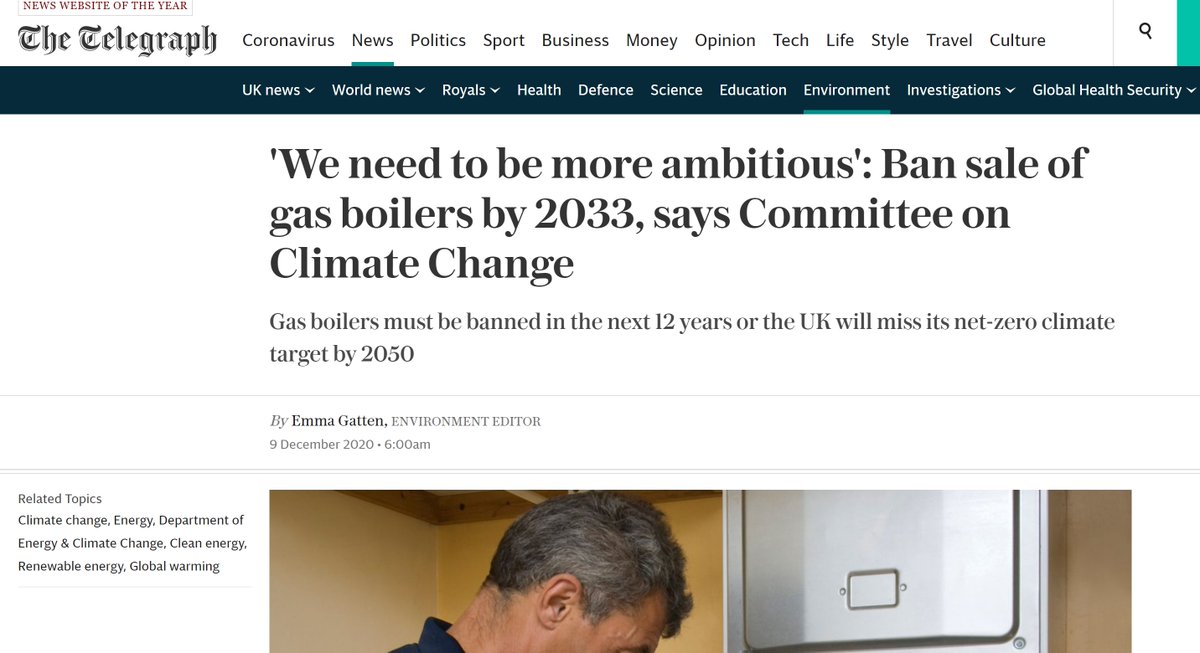 On heat pumps and the suggestion to phase out gas boilers in thirteen years - these are two headline describing precisely the same piece of news:  #UKCarbonBudget