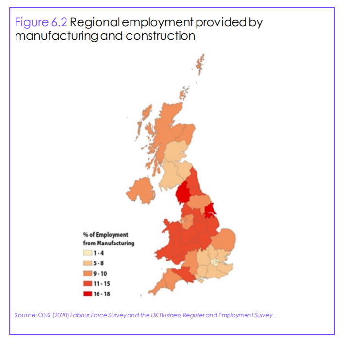 The effects of decarbonisation will not be universal. Lots of interesting analysis on regional differences of emissions. Levelling up and net zero are heavily intertwined...The regional differences in manufacturing and construction jobs are a good example of this 6/