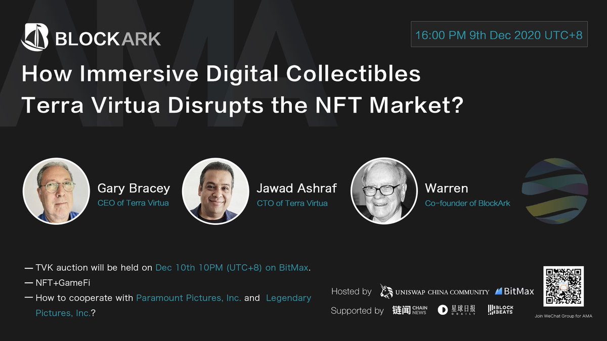 Block_Ark's tweet image. How Immersive Digital Collectibles @terra_virtua Disrupts the #NFT #GameFi Market?

Get answer with
🔵Gary Bracey, CEO of @terra_virtua
🔵Jawad Ashraf, CTO of @terra_virtua
🔵Warren Fang, Co-founder of #BlockArk

TVK auction will be held on Dec 10th 10PM UTC+8 on @BitMax_Official