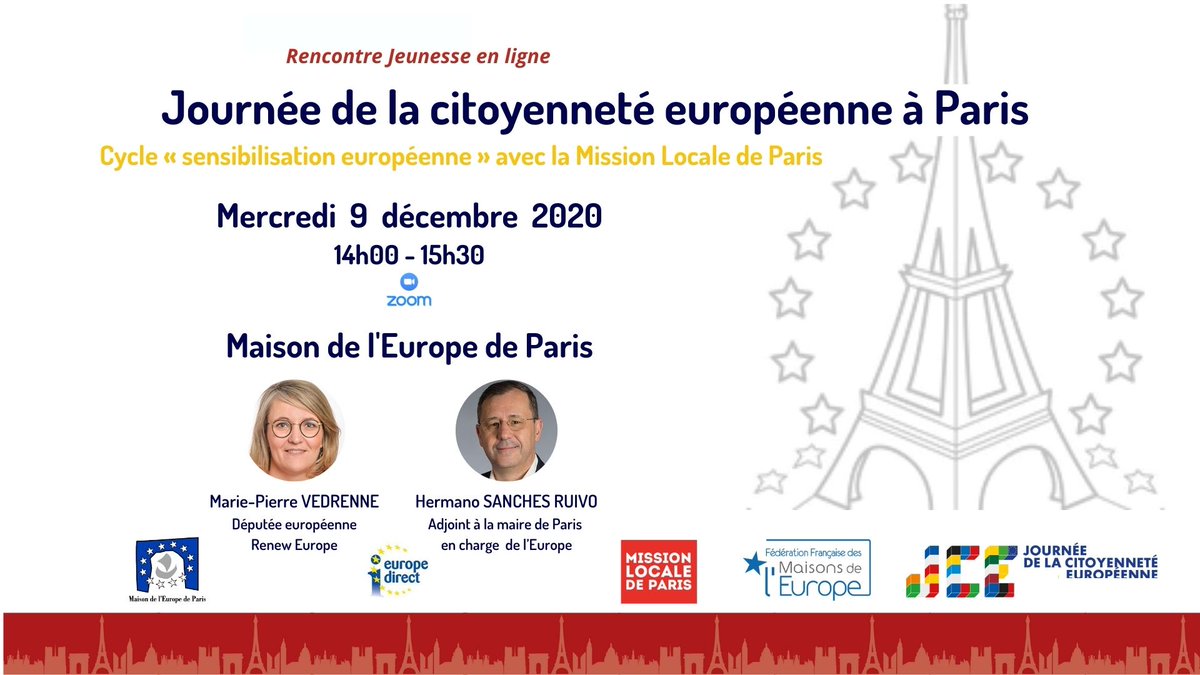 MdEuropeParis's tweet photo. 🔴Dès 14h00, rencontre entre des jeunes de @MissionLocale75 et des Lycées Galilée (13è) et Blaise Pascal (93) avec @MariePierreV députée 🇪🇺 et @hermanosanches @paris 🇪🇺 !
Rejoignez-nous et échangez sur la #citoyenneté européenne➡️ https://t.co/GLE5G5R1Tb
#JCEP #VivreEnsemble https://t.co/HkVzmO0xnp