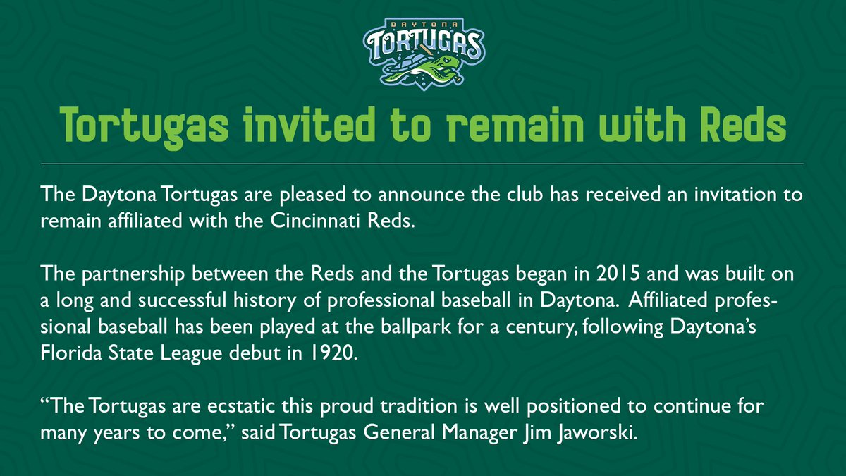 daytonatortugas's tweet image. BREAKING NEWS: Tortugas invited to remain with @Reds. #StandWithTheJack 

ANNOUNCEMENT » milb.com/daytona/news/t…