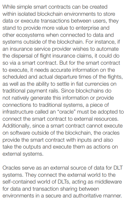 In this thread I will be posting screenshot of some of the key points being made about how enterprises can use secure decentralized oracle networks like  #Chainlink to connect their legacy backend systems to any and all smart contracts across any blockchain network