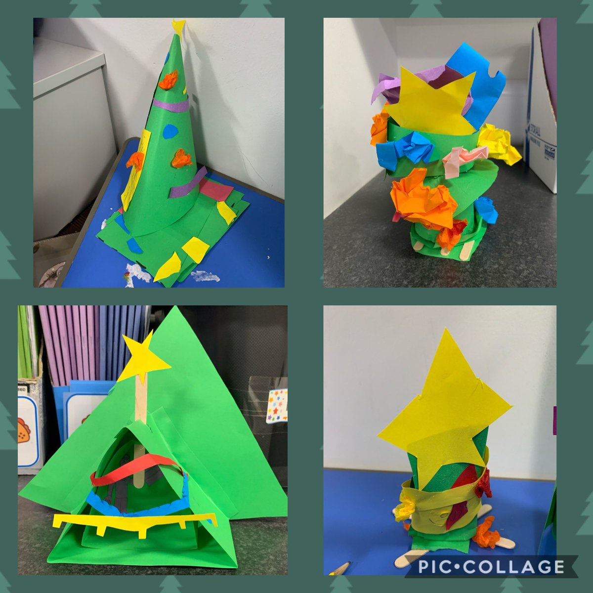 CoullHayes's tweet photo. Today we used a lot of problem solving and team work to create free standing Christmas Trees. We only had two sheets of paper and 4 lollypop sticks. Mrs Coull-Hayes was so impressed with how many different ideas there were. Can you see yours? https://t.co/p6uPTUY508