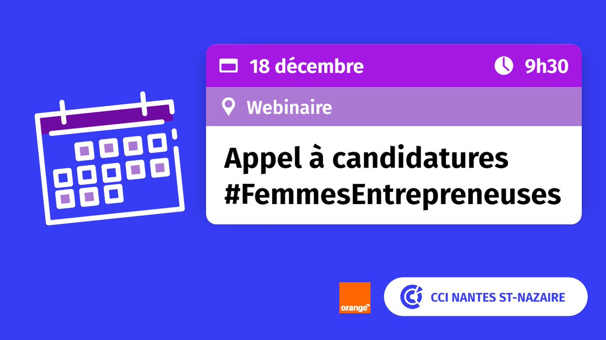 [#Entrepreneuriat] 🗓️ Lancement de l'appel à candidatures du programme "Femmes Entrepreneuses" le 18/12 avec <a href="/OrangePaysLoire/">OrangePaysdelaLoire</a> 👩. 

A la clé, un programme d'accompagnement sur-mesure pour les lauréates📈 . 
Infos 👉 bit.ly/37SzFwZ
