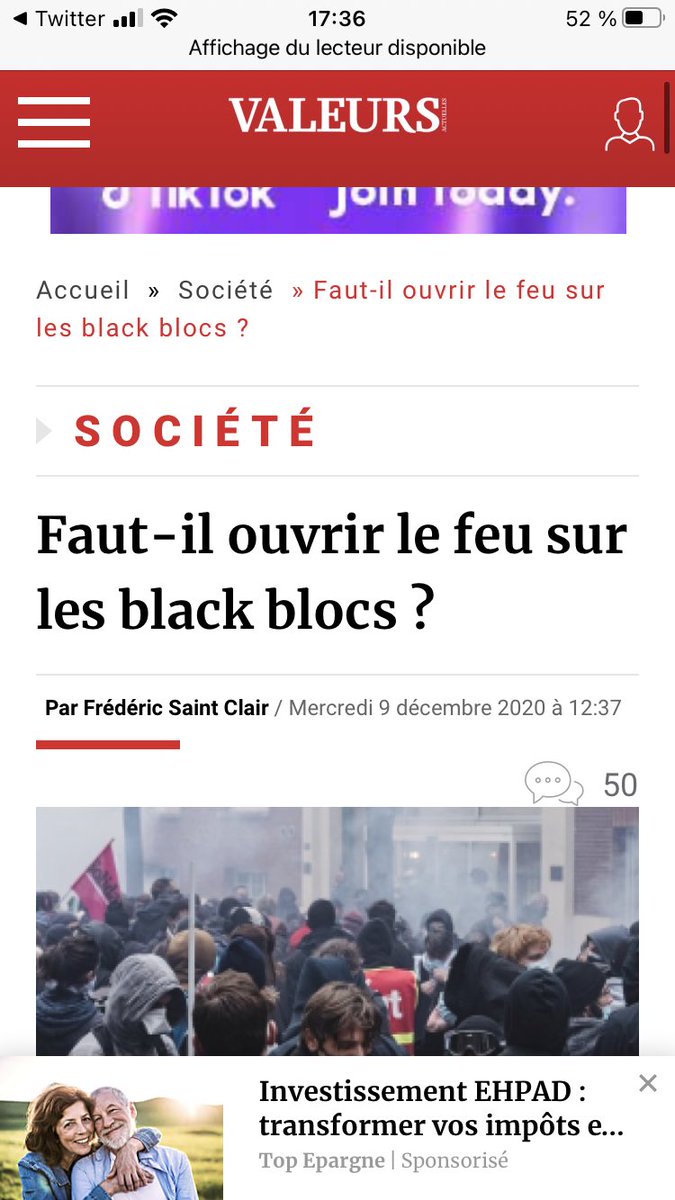 Portes_Thomas's tweet photo. Valeurs Actuelles; média d’extrême droite s’interroge pour savoir s’il faut tirer à balles réelles sur des gens. Voilà où nous en sommes. Aucun souci pour vous @GDarmanin ? https://t.co/U7VDiQFdFi