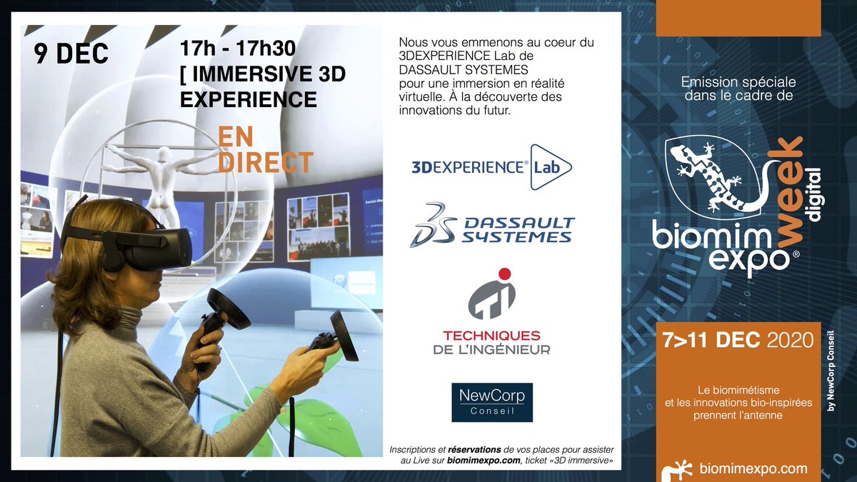BiomimExpo's tweet photo. Un grand merci à @geraldine_gand et à @3DSfrance, partenaire de #Biomimexpo pour ce voyage dans le #futur et leur contribution active à cette 1ère #Biomimweek https://t.co/mnHeC4tyTn