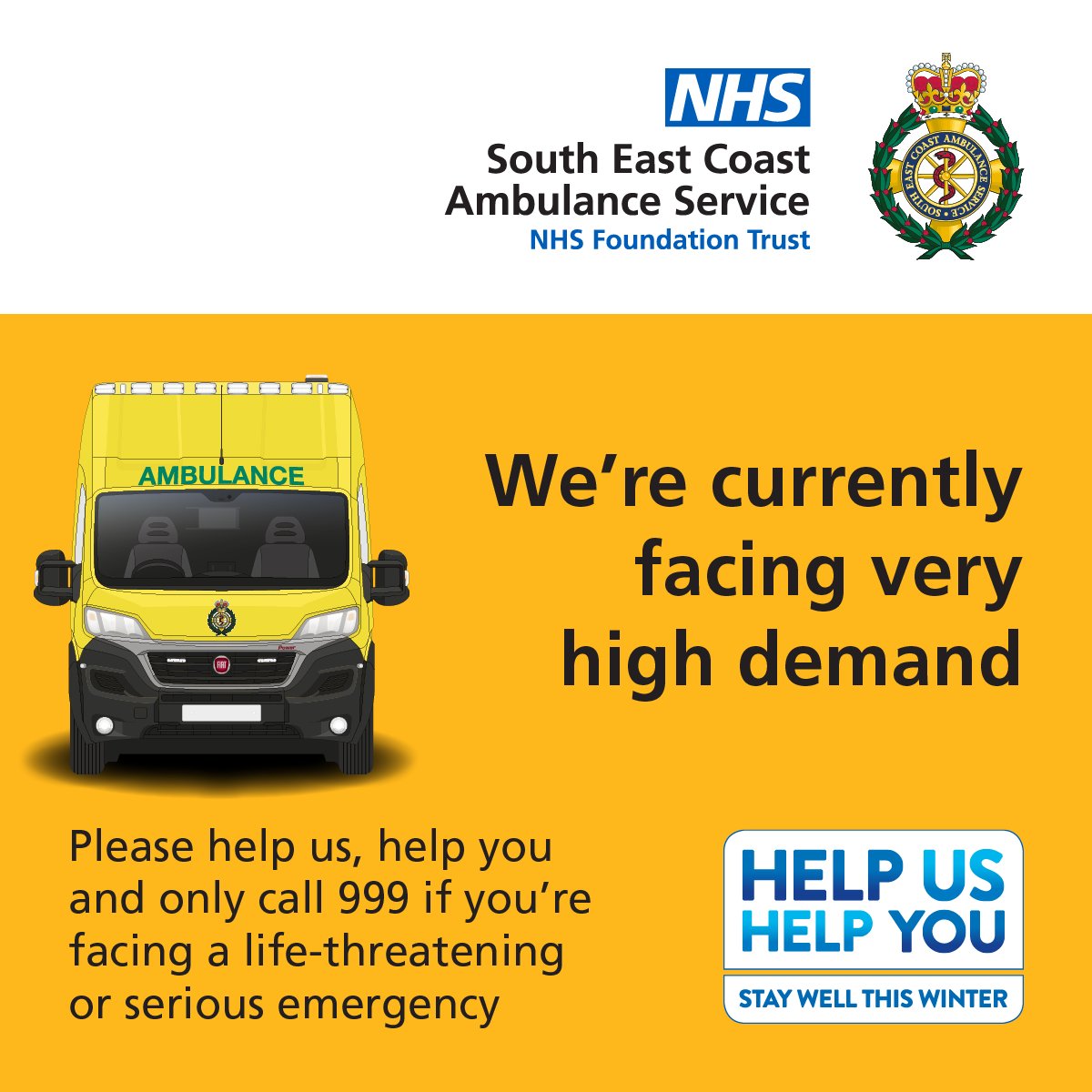 SECAmbulance's tweet photo. Please #HelpUsHelpYou as we prioritise our response to our most seriously ill and injured patients. Please only call 999 in the event of a serious or life-threatening incident. https://t.co/brMv6ftgNK
