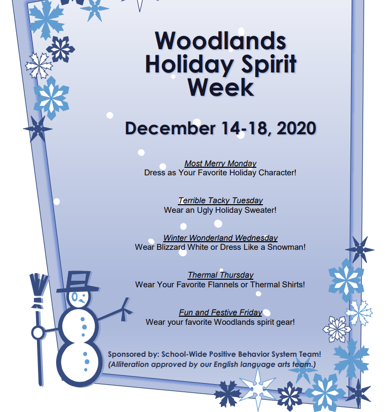 Vela_Ldrshp's tweet photo. Mustang Nation is determined to end 2020 on a positive note with a safe and festive Holiday Spirit Week! @WoodlandsMS_PBC #MustangPRIDE #ConnectSupportAccelerate https://t.co/vV8hwS57Gd