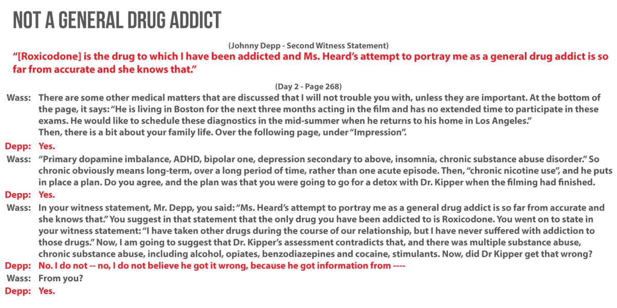 He told his own Doctor that he suffered from chronic substance abuse, but accused Amber of lying when she said the same thing about him.