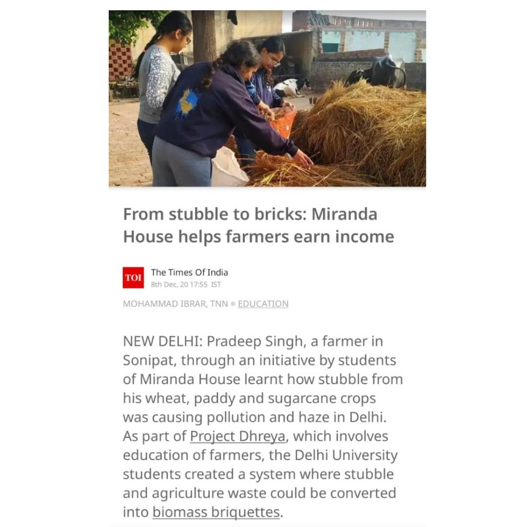 Project  Dhreya aims to reduce environmental hazards by efficiently using crop residue to make biomass briquettes. 
 We would like to express our deepest gratitude to <a href="/timesofindia/">The Times Of India</a> for recognising and lauding our efforts.
#EnvironmentalInnovation
#pollutionfree
#enactus