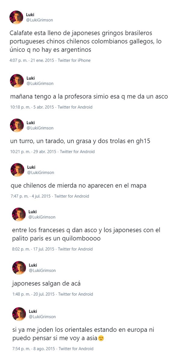 porquetendencia's tweet photo. #LukiGrimsonRacista:
Por quienes comparten tweets que publicó @LukiGrimson https://t.co/10mKyph949