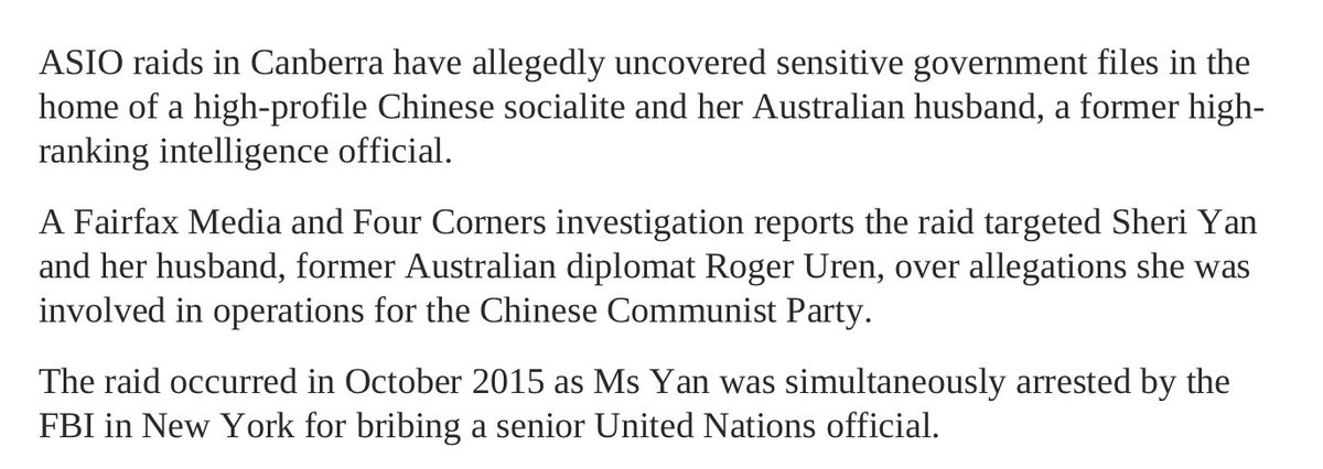 Sheri Yan was arrested by FBI in October 2015.  https://www.news.com.au/national/politics/chinese-spying-scandal-asio-raids-allegedly-find-government-files-in-socialite-intelligence-officials-home/news-story/ba98fc13f29ae327af2cdf638b5e788dChristine Fang left sometime prior to a June 2015 event she planned to attend.
