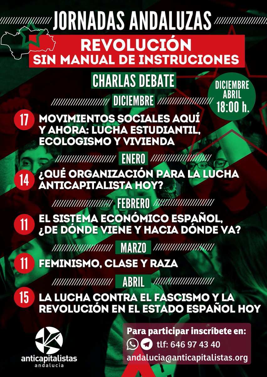⚠️¿Cómo enfrentar el fascismo, organizarnos para afrontar la crisis ecológica, profundizar en la transformación feminista?

📌En unos días comienzan las jornadas organizadas por las jóvenes de <a href="/Anticapi_And/">Anticapitalistas Andalucía</a>👇🏽Súmate:
📩andalucia@anticapitalistas.org 
📲Whatsapp/Tegram: 646 974 340