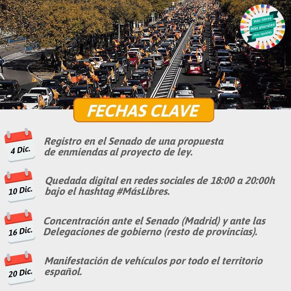 Todavía queda mucho por hacer... Apúntate las próximas fechas #StopLeyCelaá #Másplurales #Másiguales #Maslibres