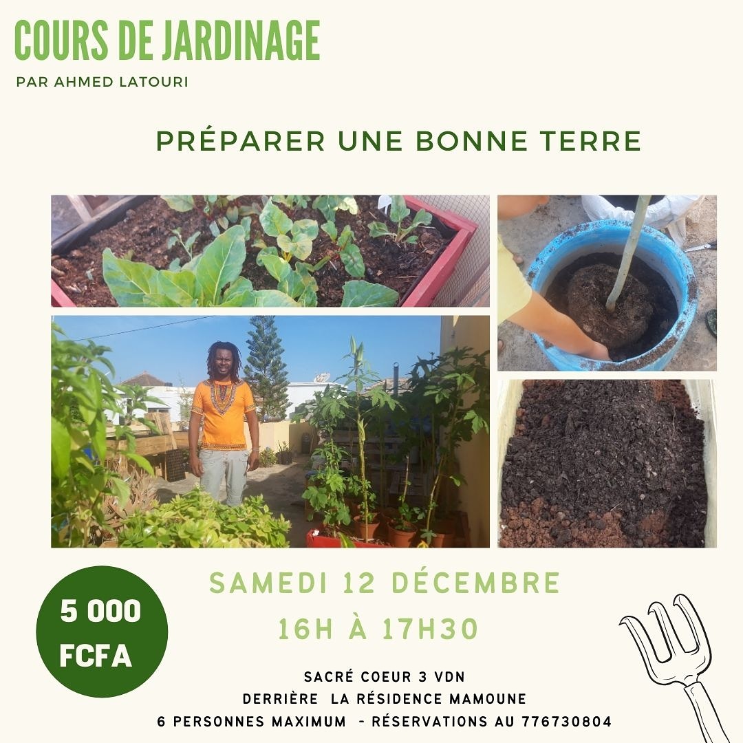 ALatouri's tweet photo. Pour le prochain cours, je vous propose de préparer ensemble de la terre, pour qu'elle soit le plus riche possible. La base pour que nos semis poussent bien ! 🌱👨‍🌾

A samedi! 

#dakar #permaculture #potagerurbain https://t.co/rAjUwAl2HV