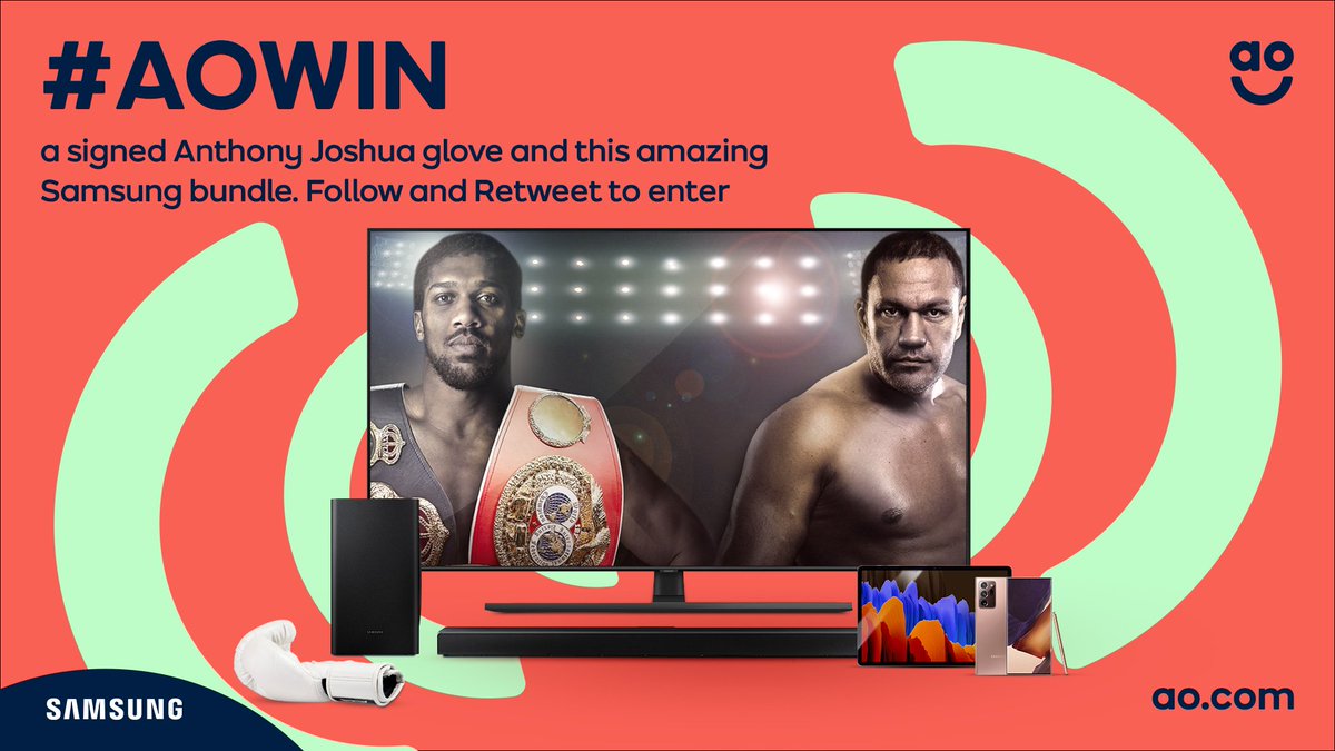 ao's tweet image. Are you ready to rumble? To celebrate AO being an official partner of Matchroom Boxing, we’re giving away a signed Anthony Joshua glove, along with this amazing Samsung bundle worth £4,000! 

Just like this tweet and RT with #AOWIN below to enter.